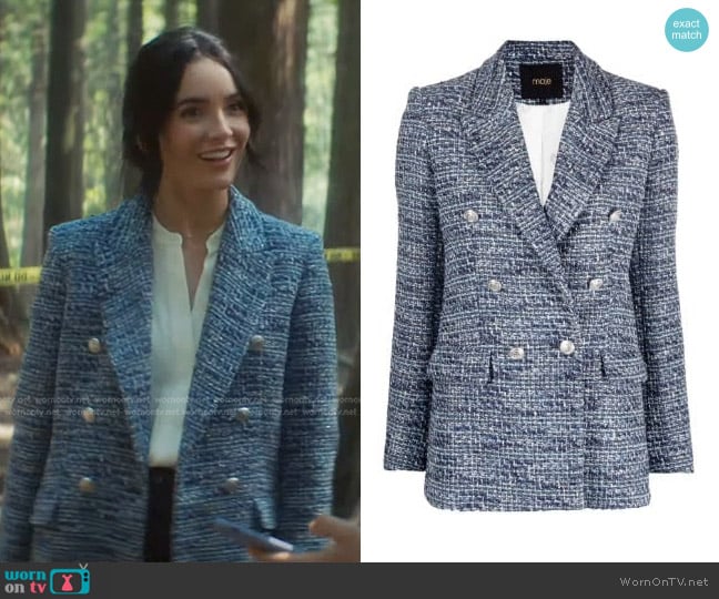 Maje Double-Breasted bouclé Blazer worn by Bess (Maddison Jaizani) on Nancy Drew