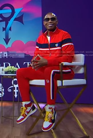 Doug E. Fresh’s red stripe track jacket and pants on Good Morning America