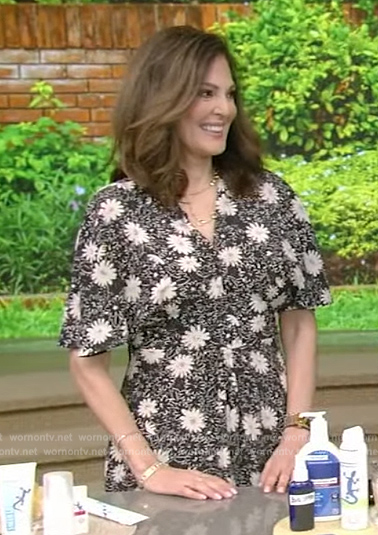 Dr Doris’s black floral print v-neck dress on Live with Kelly and Mark