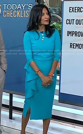 Dr. Gayatri Devi’s blue ruffle sheath dress on Today