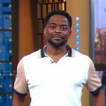 Dulé Hill’s white and beige colorblock polo shirt on Good Morning America