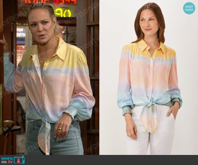 Ecru Hudson Top in Shaded Stripe worn by Sharon Newman (Sharon Case) on The Young and the Restless