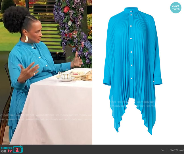 Edeline Lee Pleat Shirt Dress worn by Golda Rosheuvel on Access Hollywood