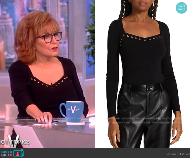 Elie Tahari Metal-Loop Embellished Sweetheart Sweater worn by Joy Behar on The View