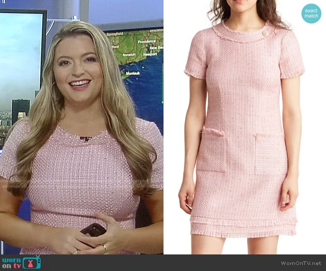 Eliza J Short Sleeve Fringed Tweed Dress worn by Dani Beckstrom on Good Morning America