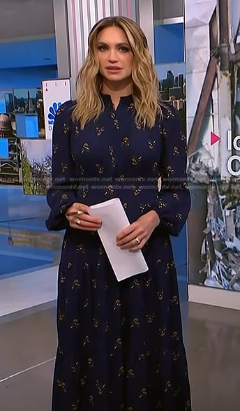 Ellison Barber’s navy floral long sleeve dress on NBC News Daily