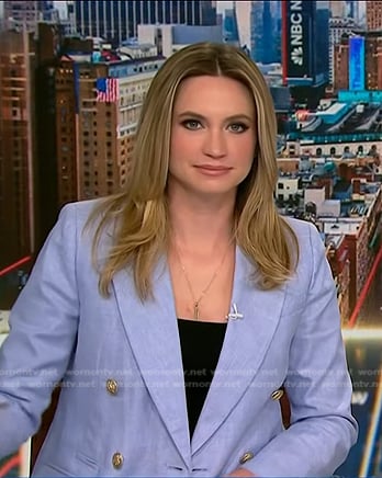 Ellison Barber's blue double breasted linen blazer on NBC News Daily