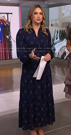 Ellison Barber’s navy floral long sleeve dress on NBC News Daily