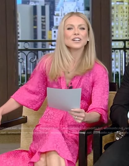 Kelly's pink tie neck midi dress on Live with Kelly and Mark