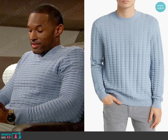 Emporio Armani Textured Crewneck Sweater worn by Carter Walton (Lawrence Saint-Victor) on The Bold and the Beautiful