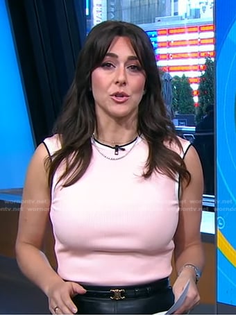 Erielle’s pink contrast trim top and black belt on Good Morning America