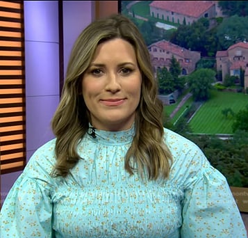 Erin McLaughlin's blue floral smocked blouse on Today