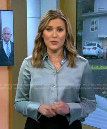 Erin McLaughlin’s blue satin button down shirt on Today