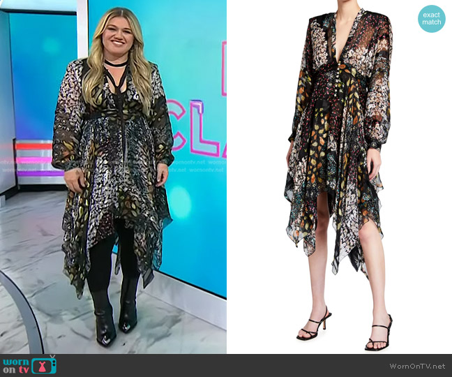 Etro Printed Handkerchief Silk Midi Dress worn by Kelly Clarkson on Today