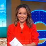 Eva’s orange ruched sleeve top on Good Morning America