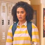 Fabiola’s yellow striped rugby shirt on Never Have I Ever