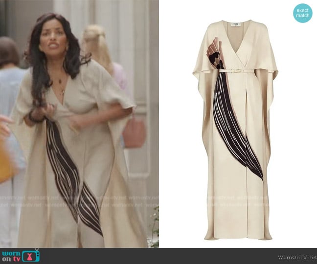 Fendi Brushstroke Print Cape Back Silk Dress worn by Seema Patel (Sarita Choudhury) on And Just Like That