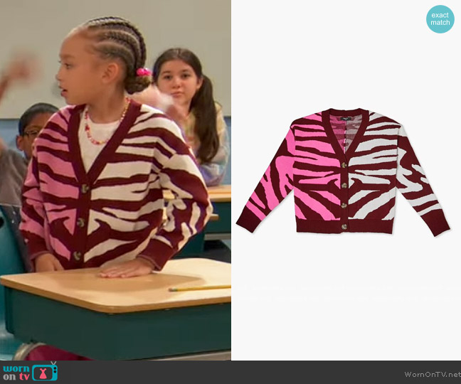 Forever 21 Colorblock Zebra Cardigan worn by Alice Baxter (Mykal-Michelle Harris) on Ravens Home