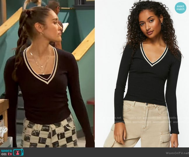 Forever 21 Varsity-Striped Long-Sleeve Top worn by Cami Rivera (Marissa Reyes) on Ravens Home