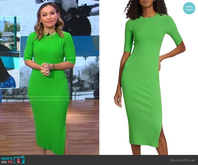 Frame Mixed Rib Midi Sweater Dress worn by Eva Pilgrim on Good Morning America