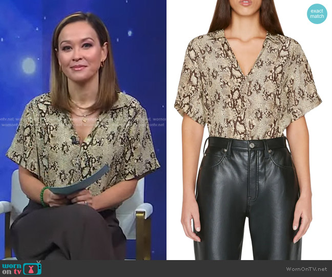 Frame Snakeskin Print Silk Popover Blouse worn by Eva Pilgrim on Good Morning America