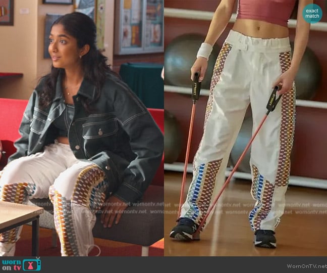 Kaleidoscope Embroidered Pants by Free People worn by Devi Vishwakumar (Maitreyi Ramakrishnan) on Never Have I Ever