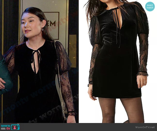 Free People Midnight Hour Mini Dress worn by Wendy Shin (Victoria Grace) on Days of our Lives