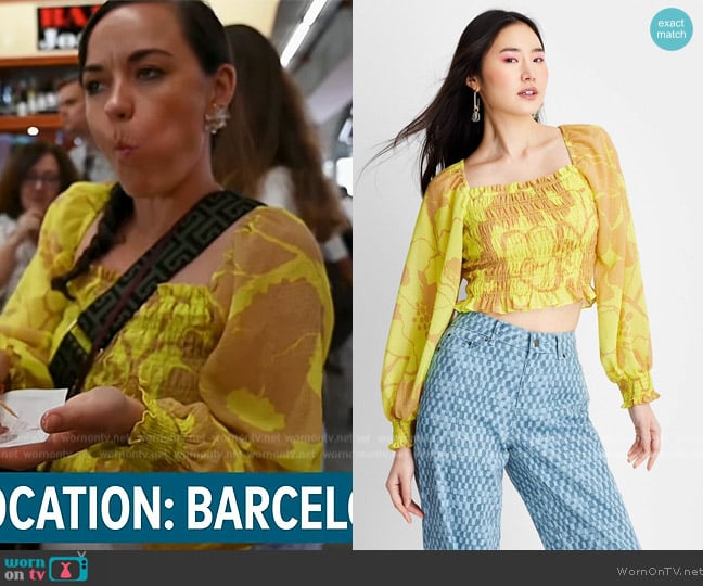 Future Collective Floral Print Long Sleeve Blouse worn by Lindsay Myer on Access Hollywood