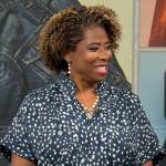 Gayle Bass’s blue dot print top on CBS Mornings