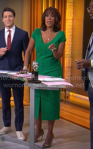 Gayle's green button front dress on CBS Mornings