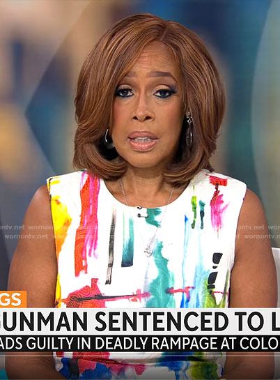 Gayle King's painted print dress on CBS Mornings