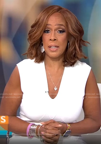 Gayle King’s white v-neck dress on CBS Mornings