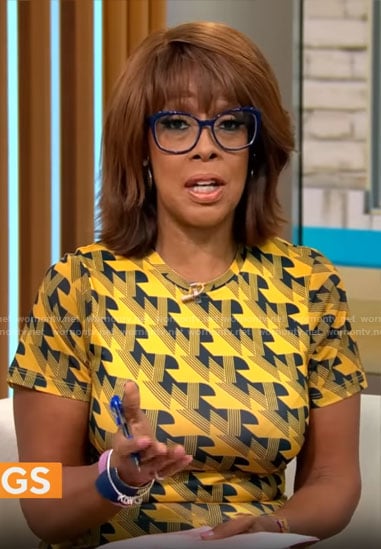 Gayle King's yellow geometric print dress on CBS Mornings