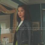 George’s black leather moto jacket on Nancy Drew