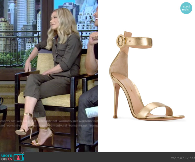 Gianvito Rossi Portofino 105 sandals worn by Kelly Ripa on Live with Kelly and Mark