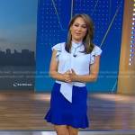 Ginger’s blue tie neck top and mini skirt on Good Morning America