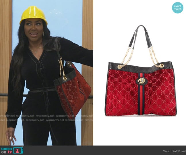 Gucci Rajah Chain Tote in Velvet worn by Kenya Moore on The Real Housewives of Atlanta