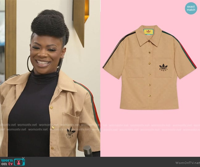 Gucci x Adidas Trefoil Jacquard Shirt worn by Kandi Burruss on The Real Housewives of Atlanta