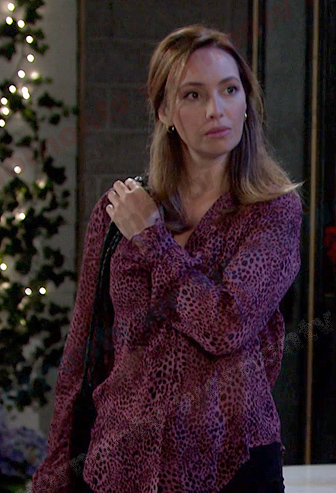 Gwen's pink leopard button down shirt on Days of our Lives
