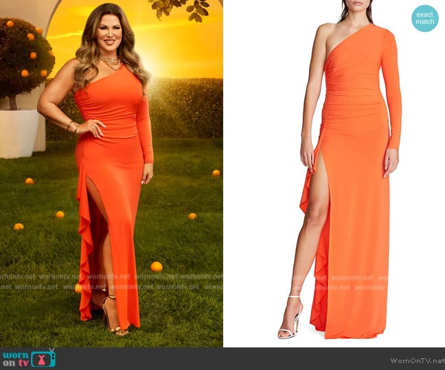 Halston Giana Jersey Gown worn by Emily Simpson on The Real Housewives of Orange County