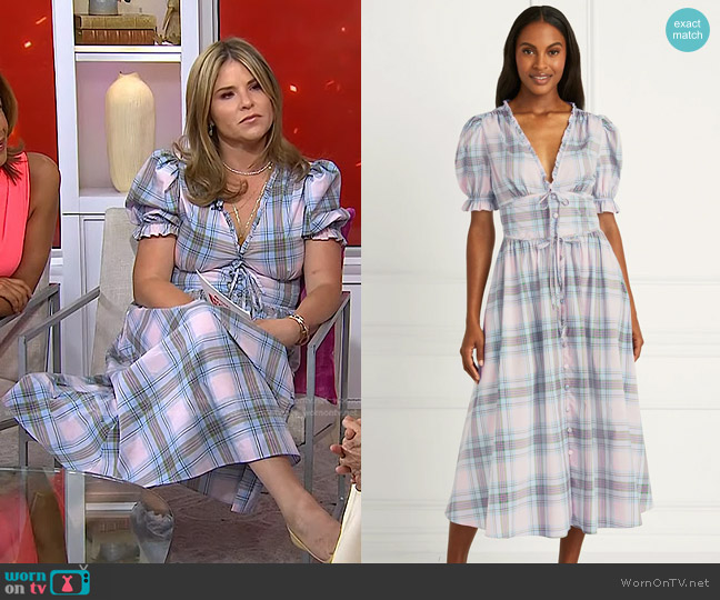 Hill House Home The Sabrina Dress in Pink Spring Plaid worn by Jenna Bush Hager on Today