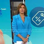 Hoda’s blue ruched sleeve blazer and white pants on Today