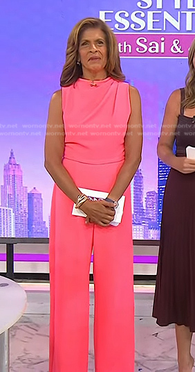 Hoda’s pink sleeveless wide-leg jumpsuit on Today