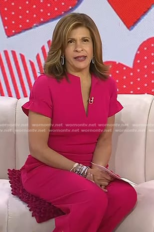 Hoda's pink short sleeve jumpsuit on Today