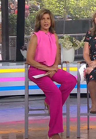 Hoda’s pink pleated sleeveless top and pants on Today