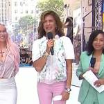 Hoda’s white floral embroidered top and pink flare jeans on Today