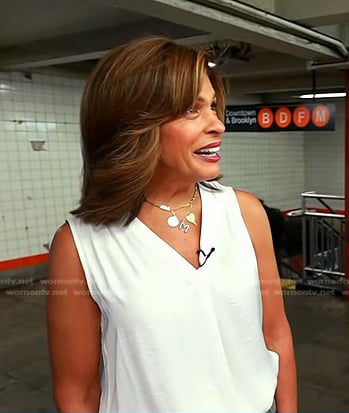 Hoda’s white sleeveless v-neck top on Today