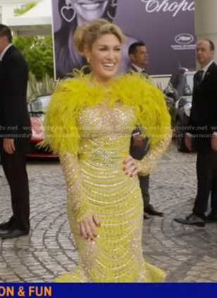 Hofit Golan's yellow feather shoulder gown on Good Morning America