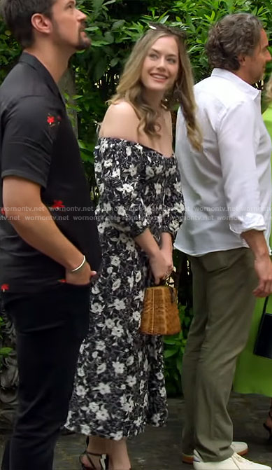 Hope's black and white floral dress in Italy on The Bold and the Beautiful