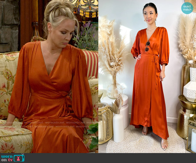 Hutch Turner Dress in Satin Copper worn by Sharon Newman (Sharon Case) on The Young and the Restless